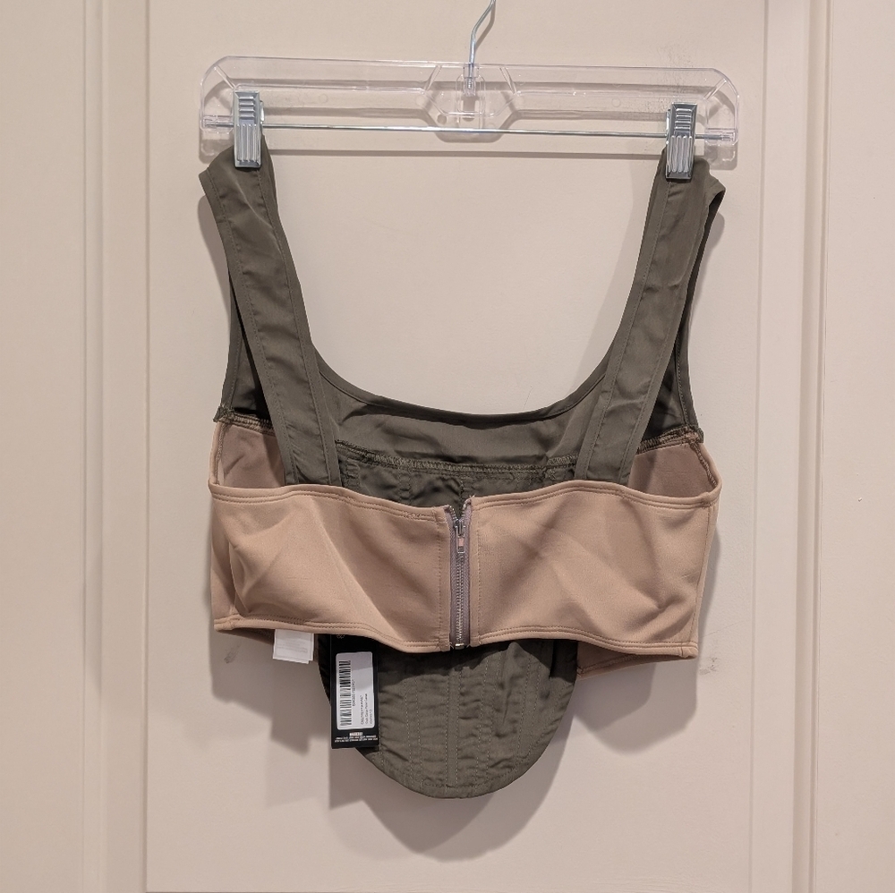 Pretty Little Thing Colorblock Bustier Crop Top khaki Olive Green Size 8 - Picture 3 of 6